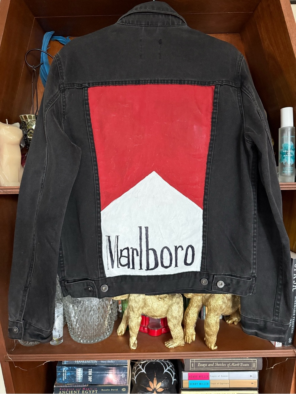Marlboro Red Cowboy Killers Hand Painted ASOS Black Denim Jacket - Men’s Medium